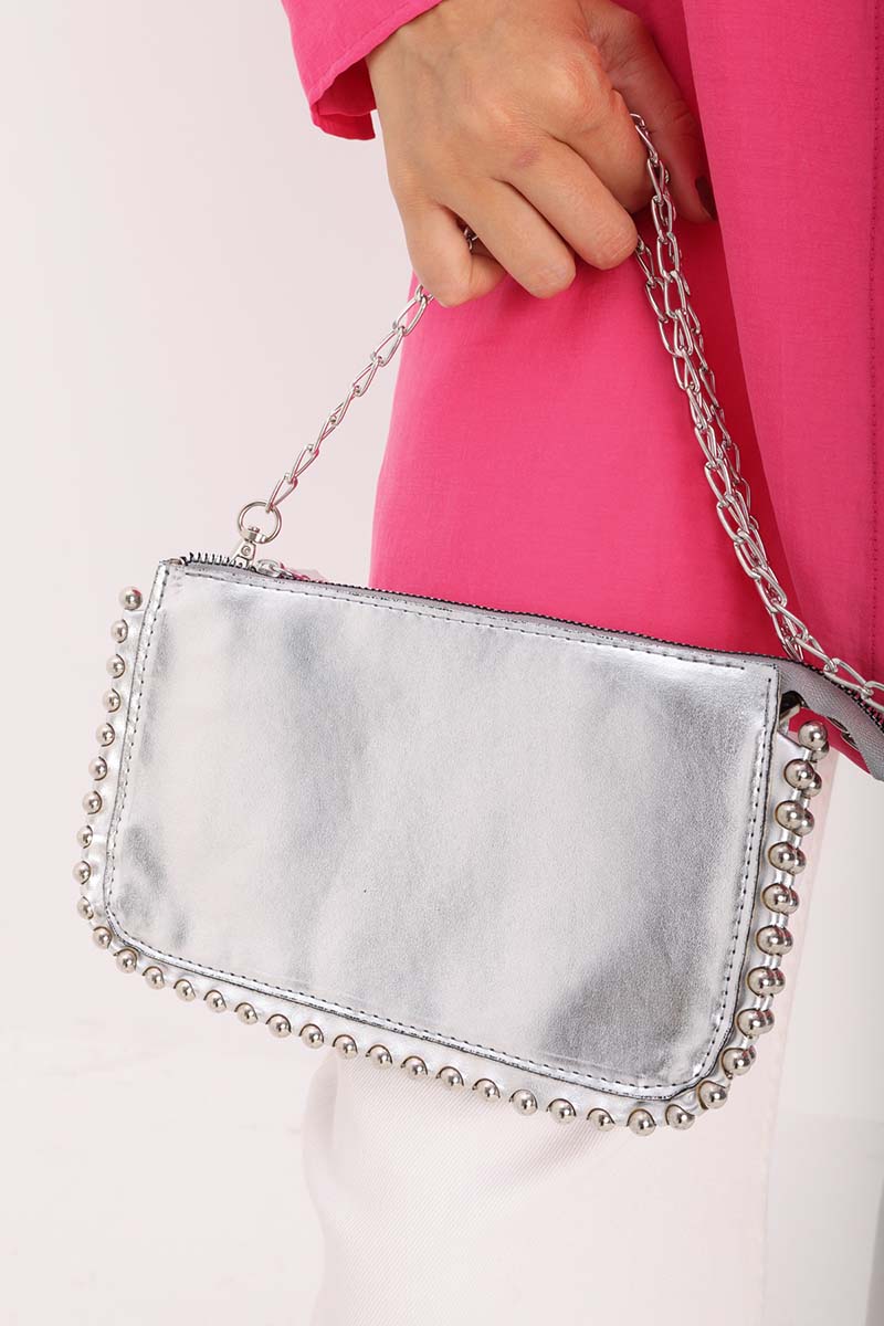 Metal Beaded Multi-Compartment Hand and Shoulder Bag