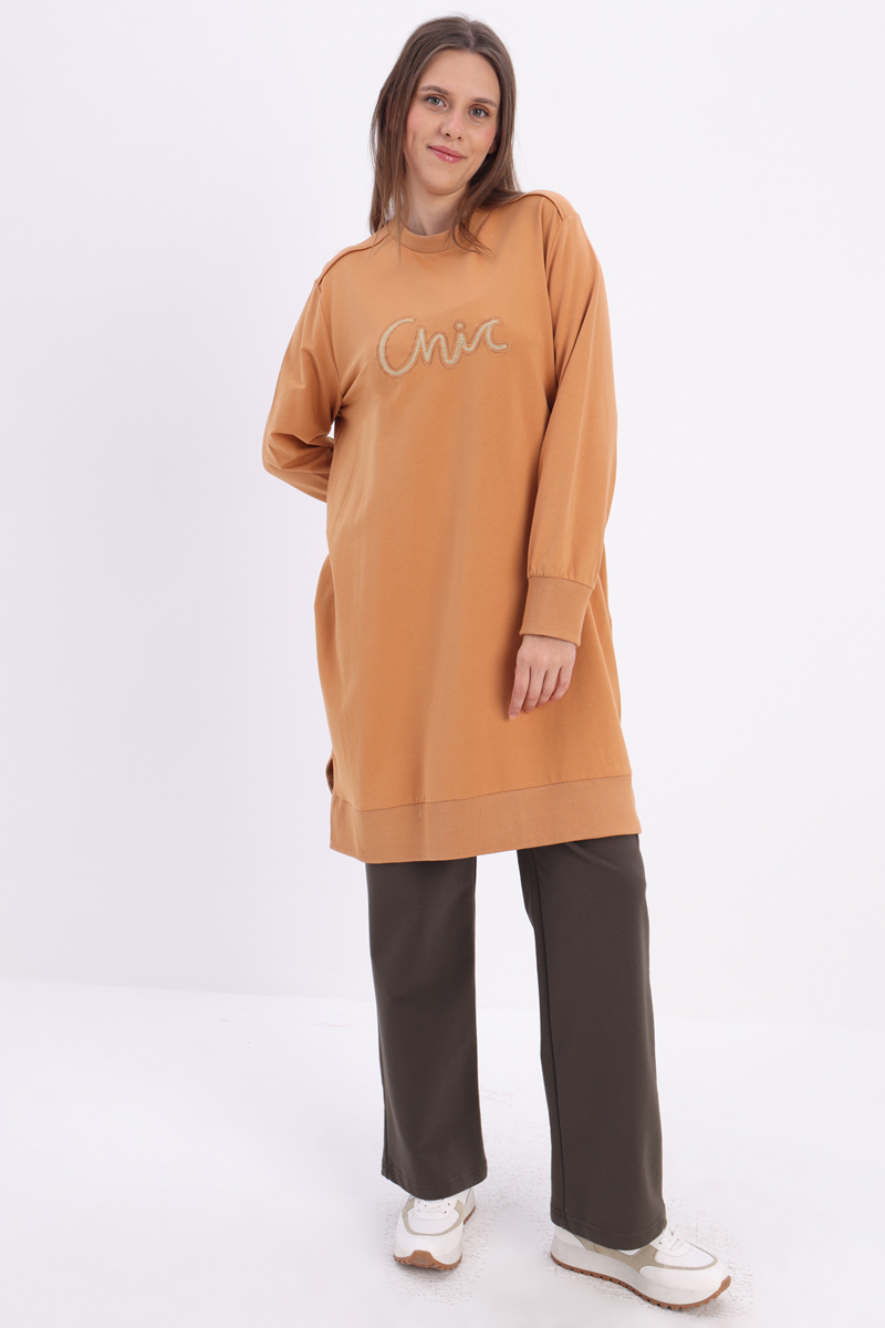 Plus Size Cotton Embroidered Sweat Tunic