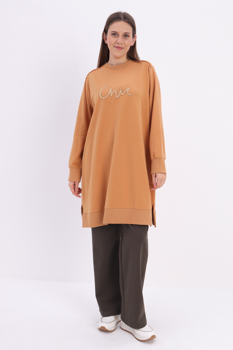 Plus Size Cotton Embroidered Sweat Tunic