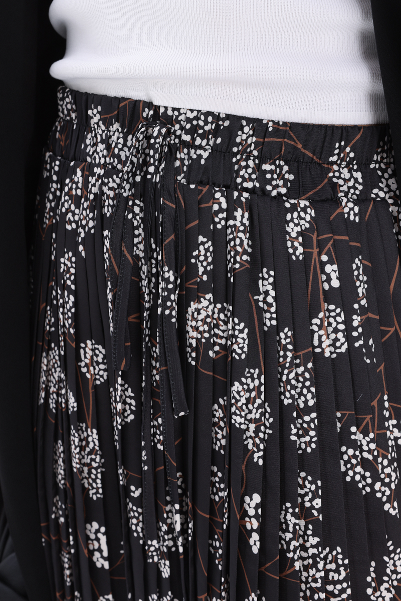 Cotton Patterned Pleated Skirt With Elastic Waist