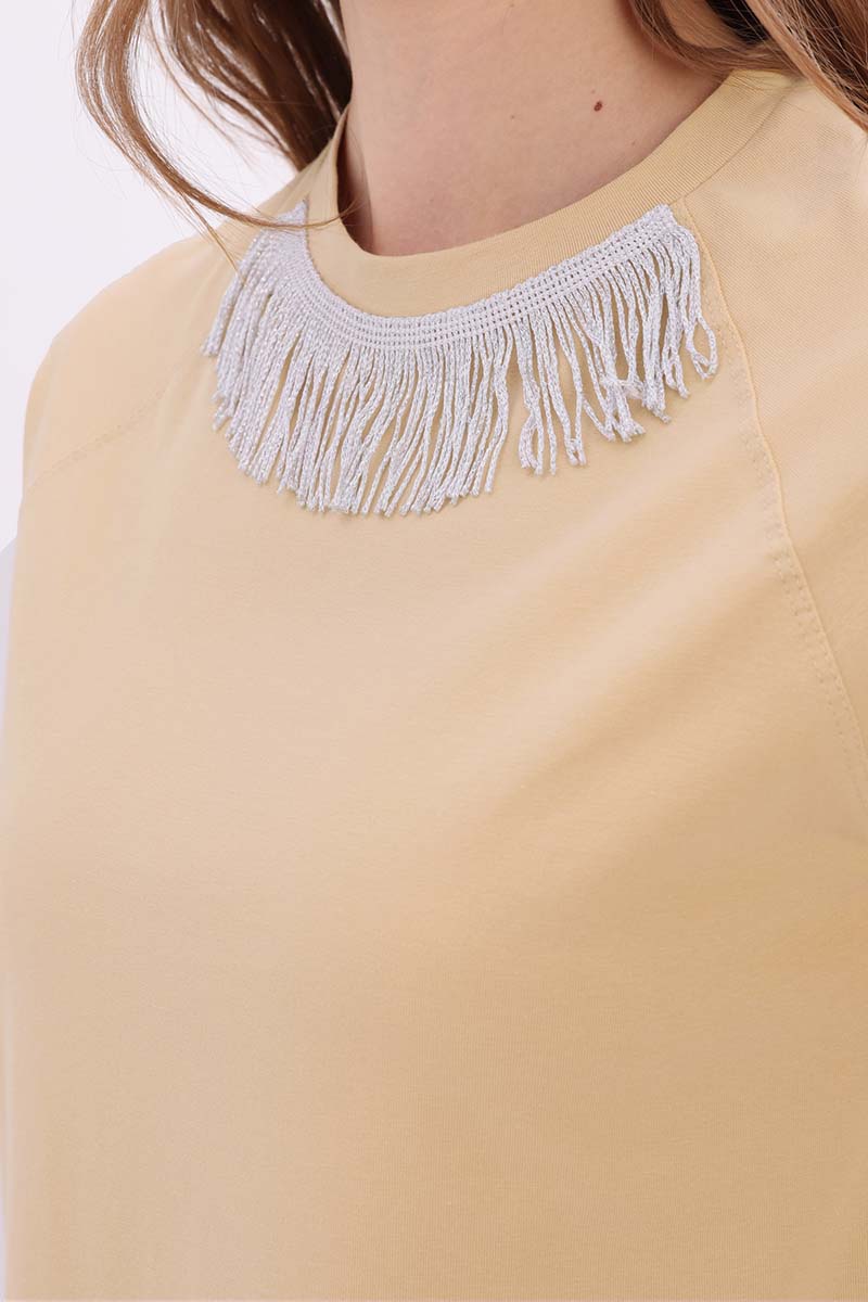 Cotton Short Sleeve T-shirt With Tassel Detail