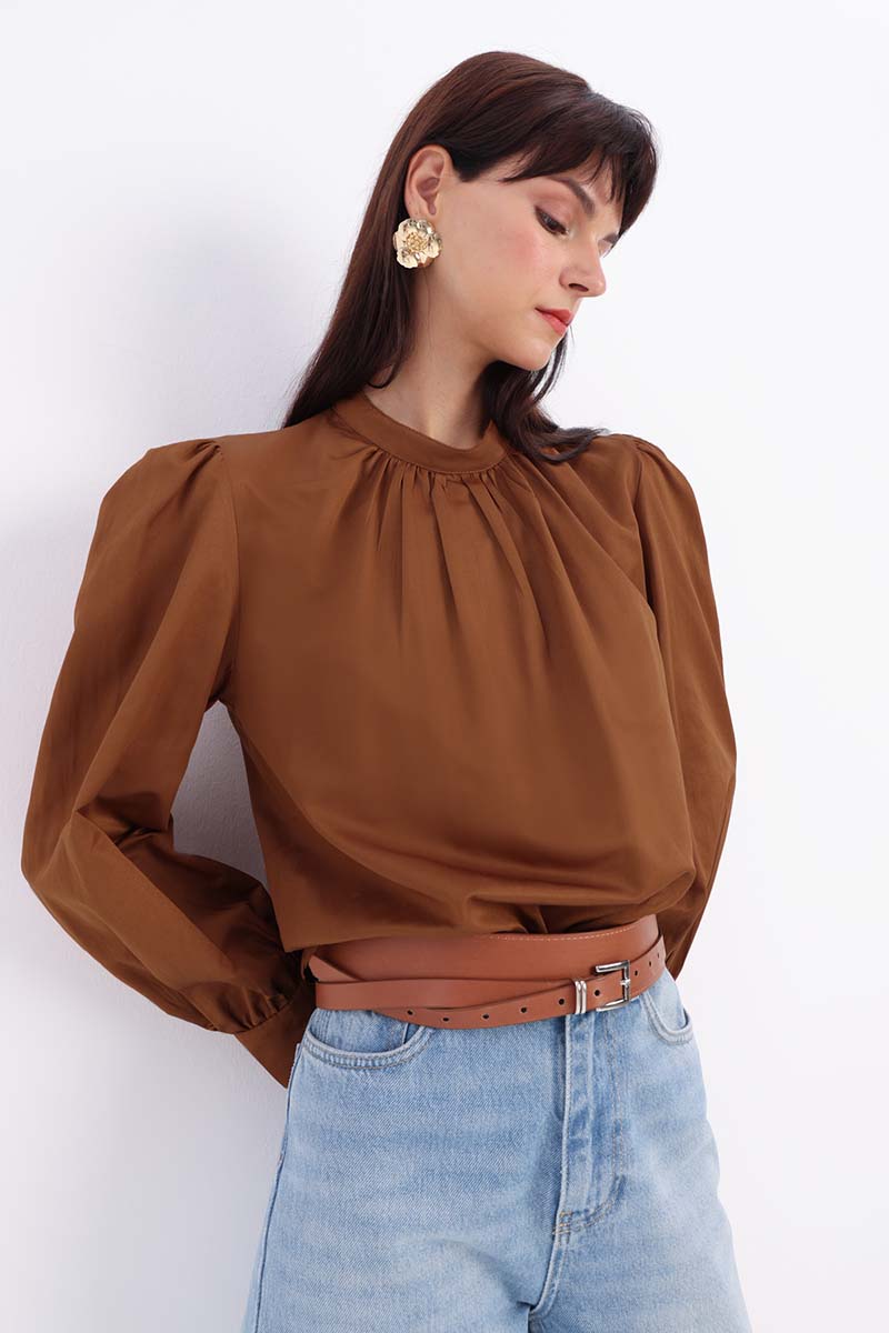 Cotton Blouse With Shirred Collar