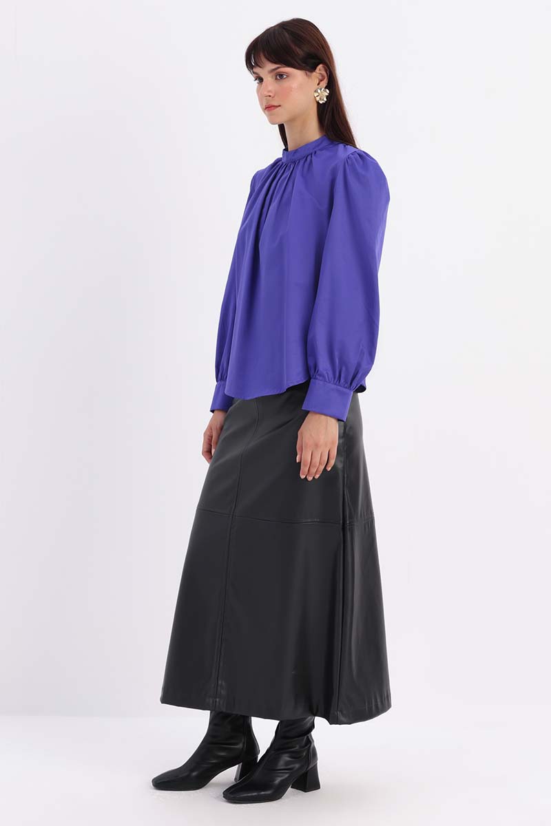 Cotton Blouse With Shirred Collar