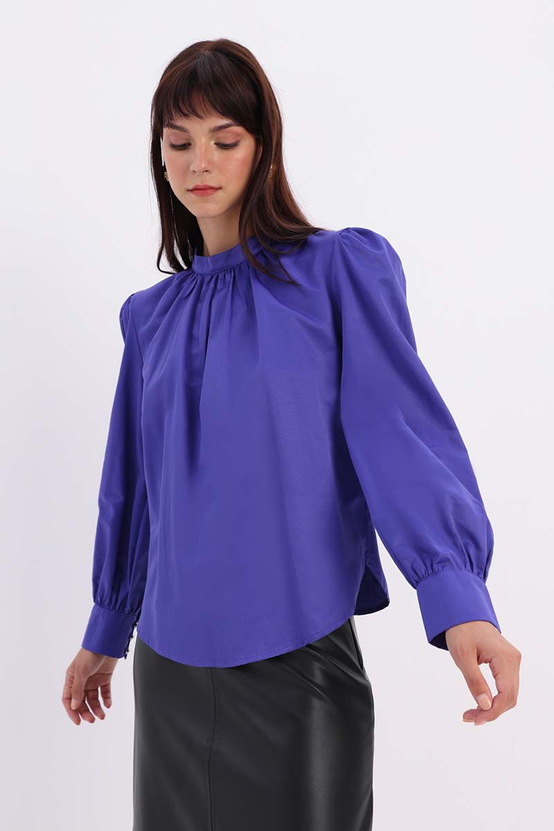 Cotton Blouse With Shirred Collar