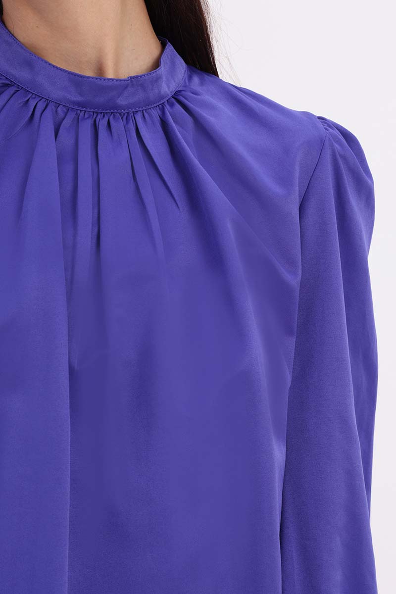 Cotton Blouse With Shirred Collar