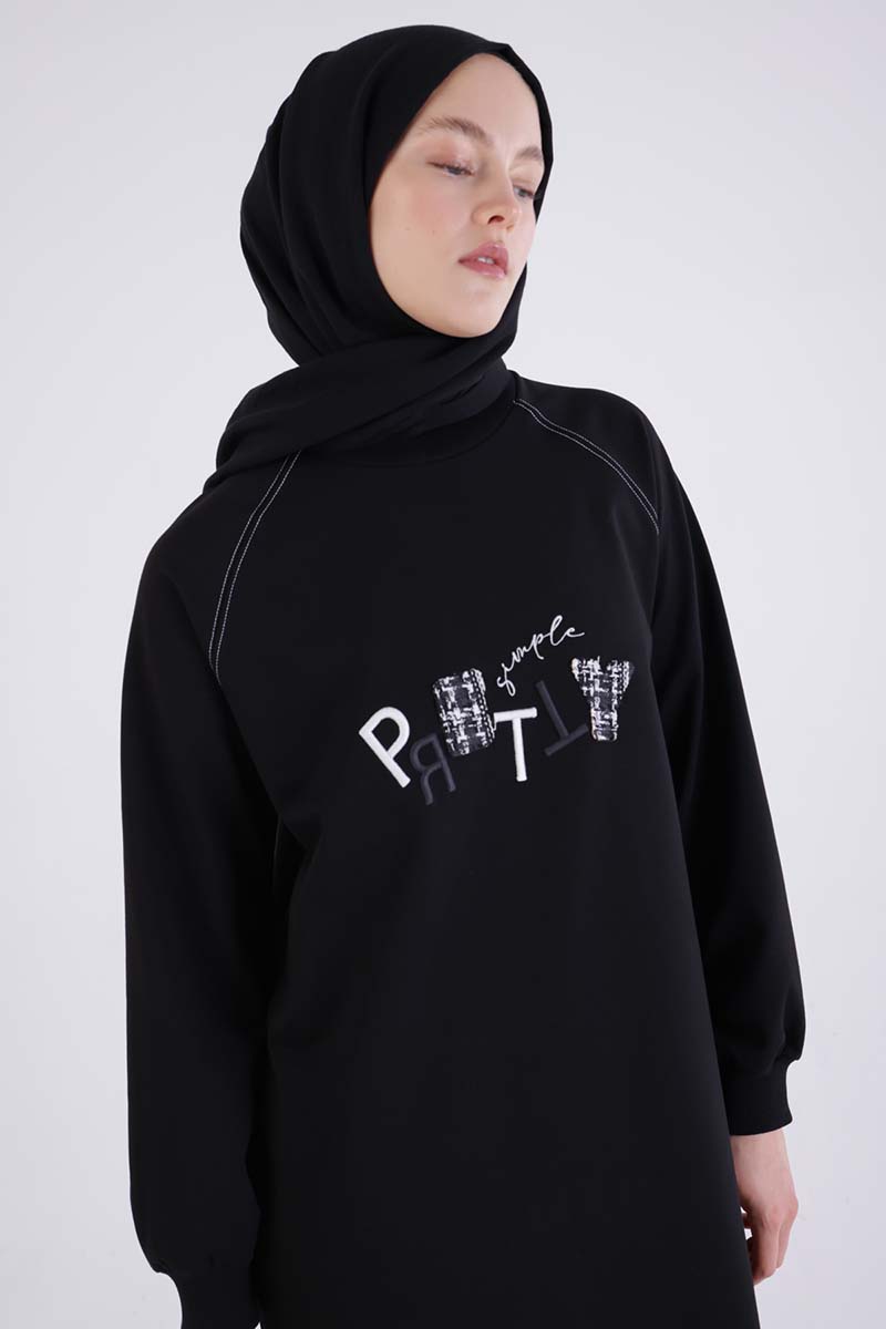 Pretty  Nakışlı Reglan Kol Sweat Tunik