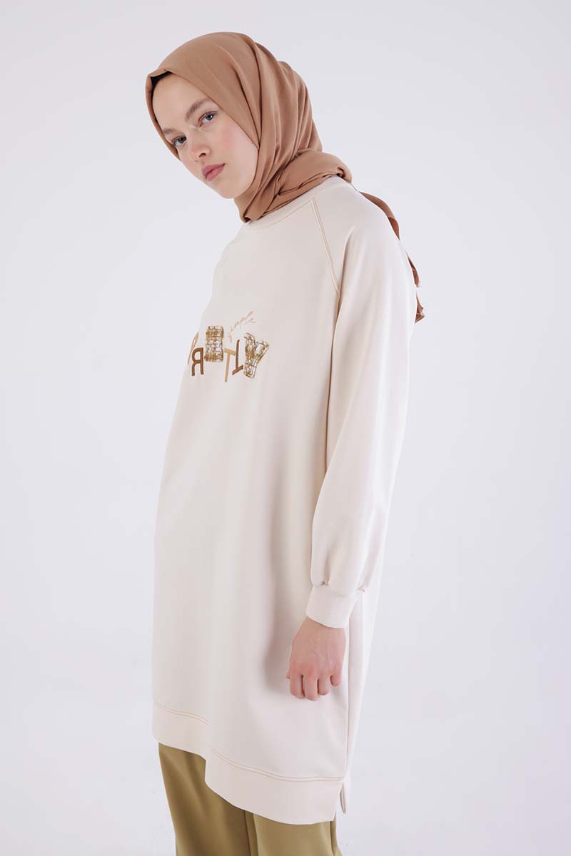 Pretty  Nakışlı Reglan Kol Sweat Tunik