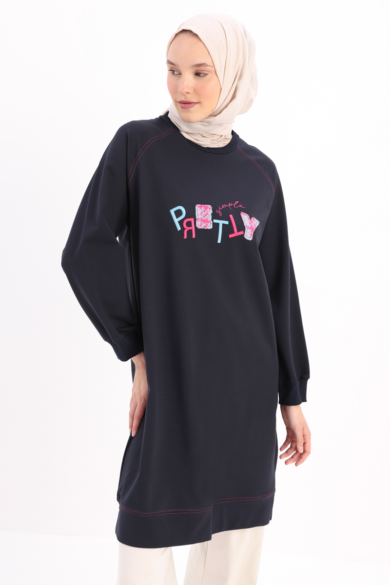 Pretty  Nakışlı Reglan Kol Sweat Tunik