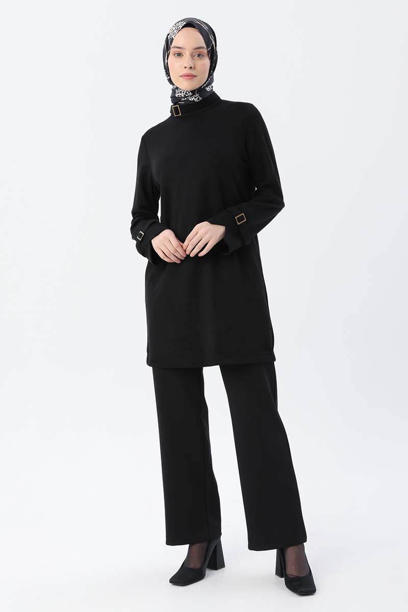 Collar and Sleeves Buckle Detailed Tunic